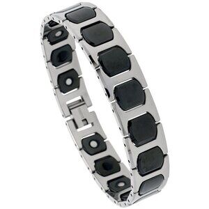 Men's Tungsten Bracelet Ceramic Bracelet Magnetic Therapy, 2-Tone Black